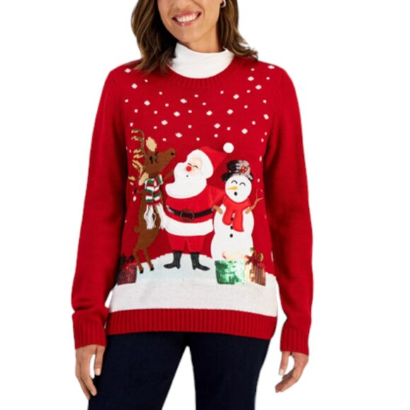 Karen Scott Singing with Santa Red Sweater XXL - Picture 1 of 8